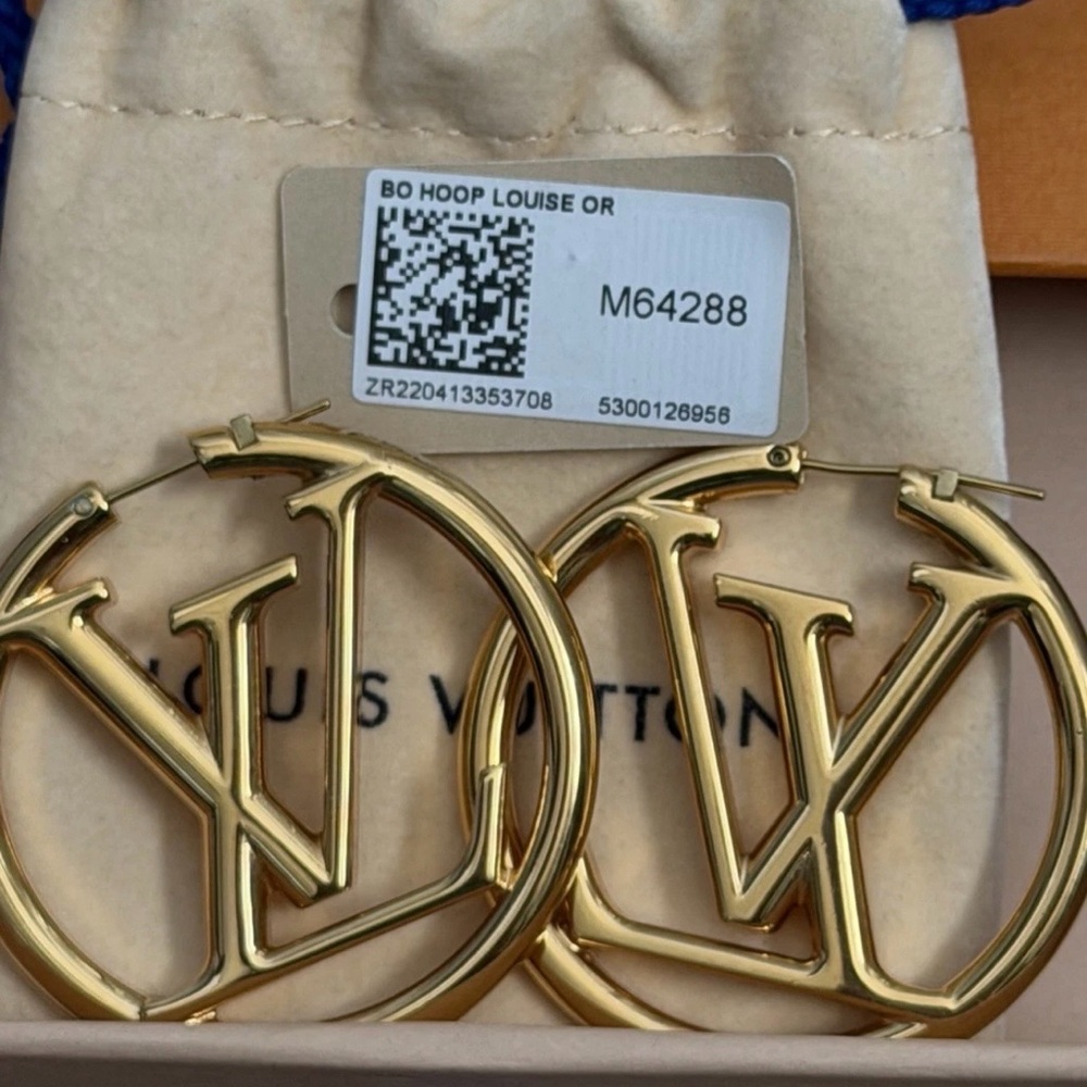 Louis Vuitton Gold LV Round Logo Hoop Earrings